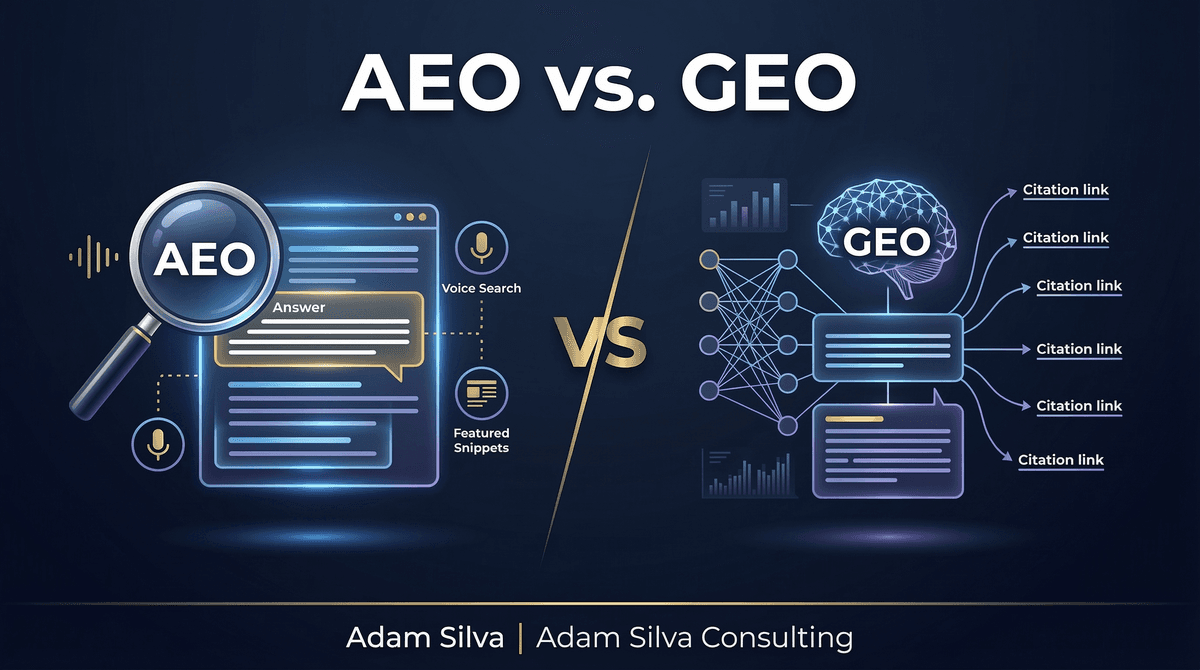 AEO versus GEO comparison — answer engine extraction vs generative engine citation